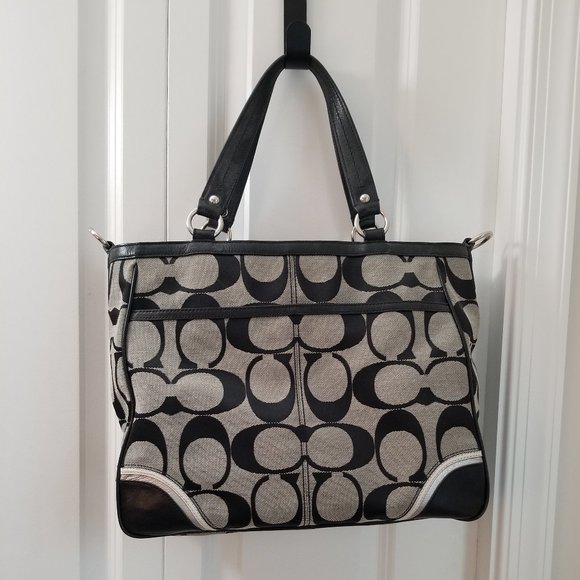 Coach Signature Purse Bag in Black with blue lining, authentic coach purse - Picture 2 of 8